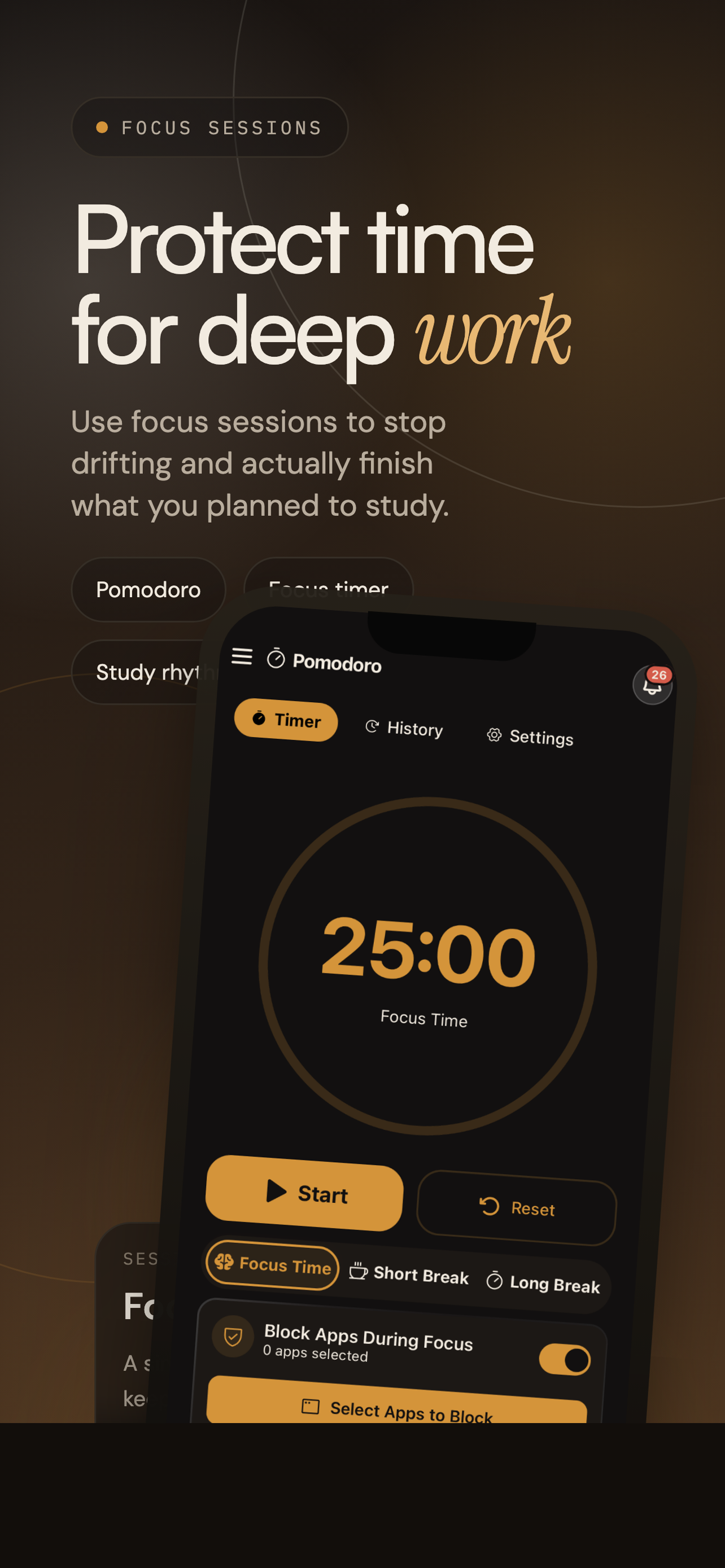 Pomodoro screen in GoodOff