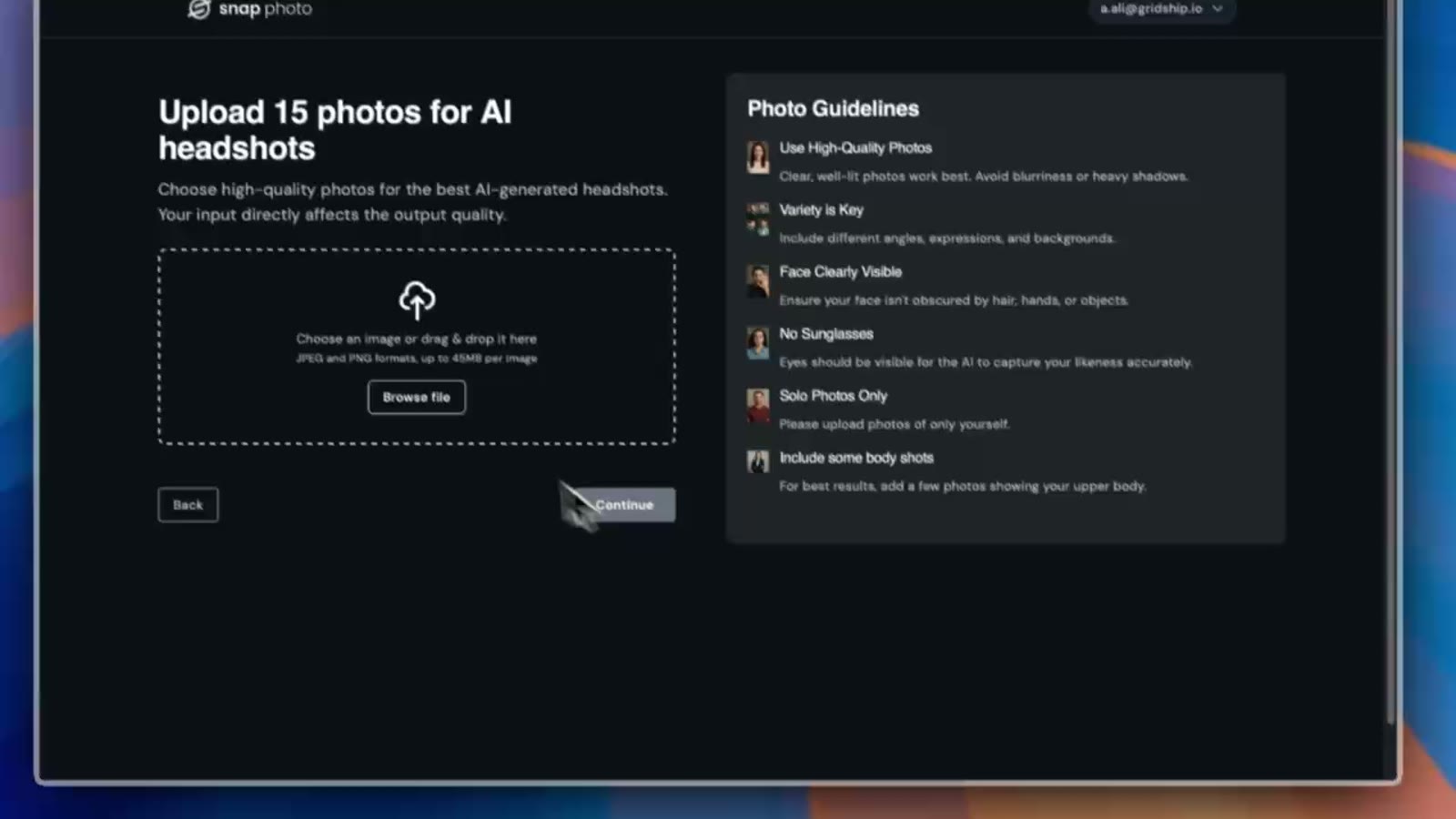 Snap.photo screenshot showing tune generation loading state and source photo grid.